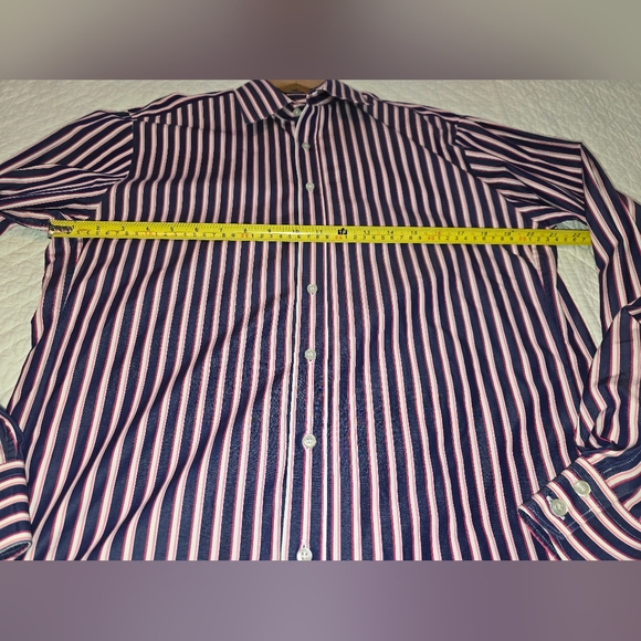 Thomas Pink Purple & Pink Striped Slim Fit Button-Up Dress Shirt Men's Size 16 - Picture 9 of 9
